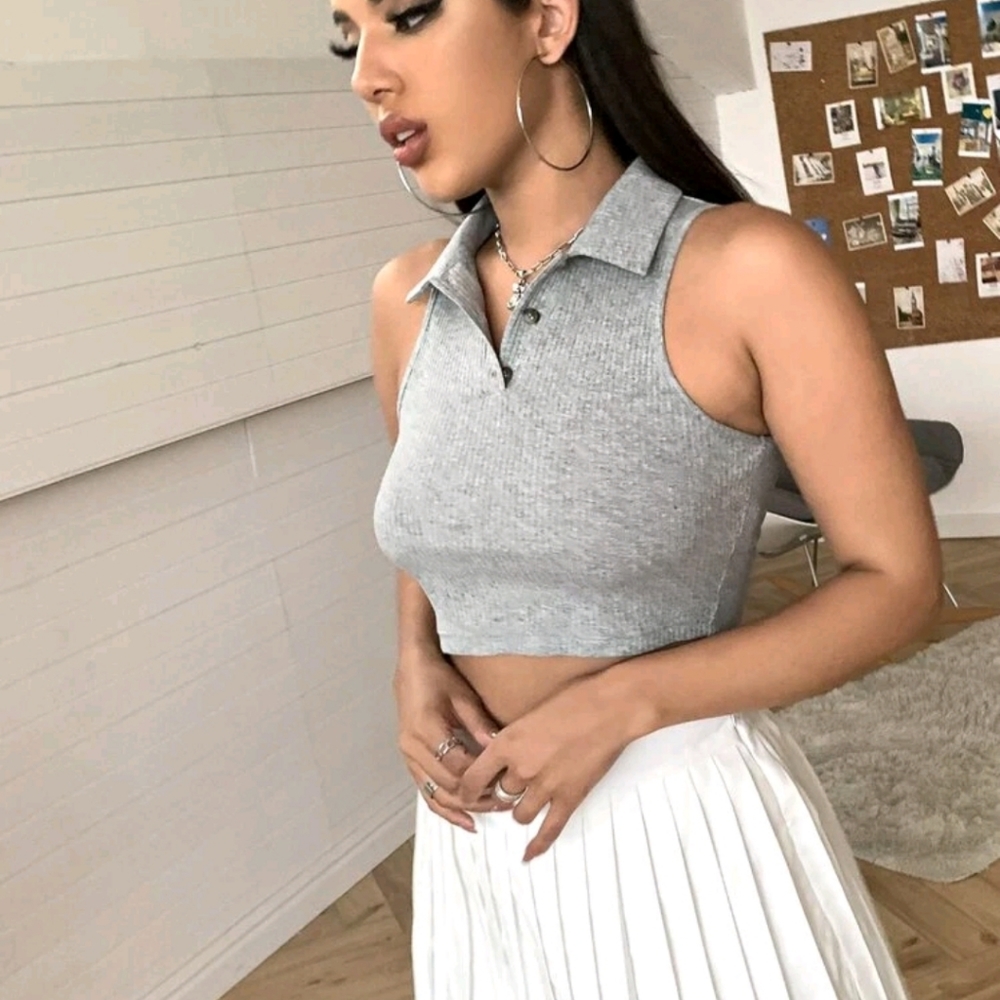Grey crop top polo shirt